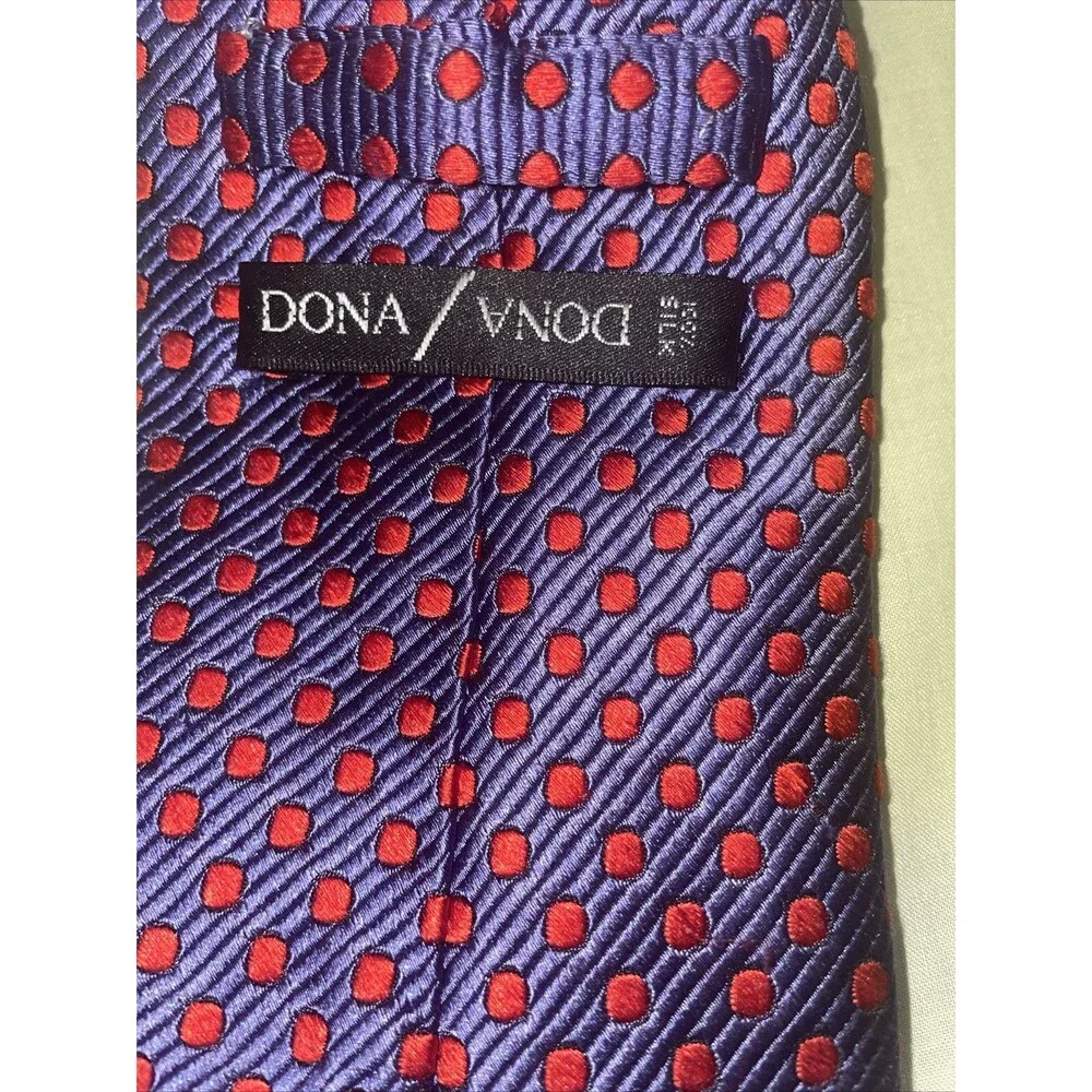Dona Dona Men’s Dress Tie Size 58” 3.75” Blue Dotted Silk Business Formal